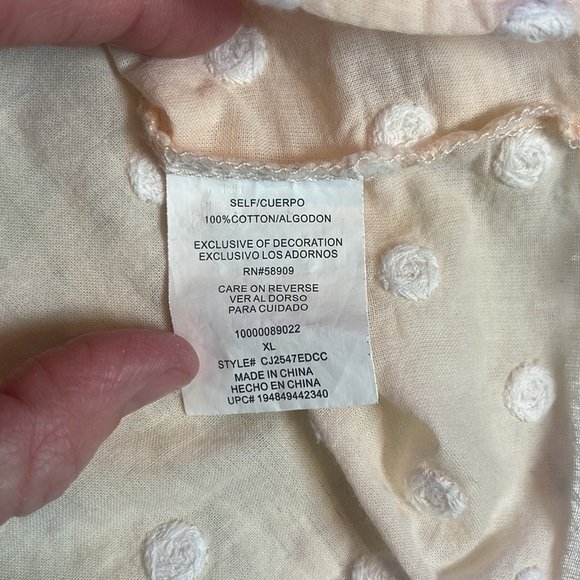 💚5 for $25 Copper Key Pastel Peach Sheer Textured Polka Dot Button Down Top XL - Picture 4 of 9